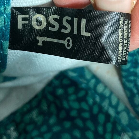 Fossil Key Per Coated Canvas Messenger Bag Blue Key Print Adjustable Strap - Picture 6 of 16